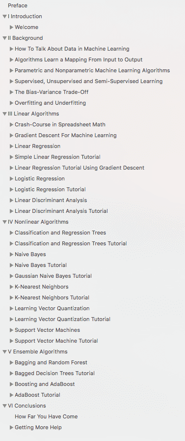 Master Machine Learning Algorithms Table of Contents