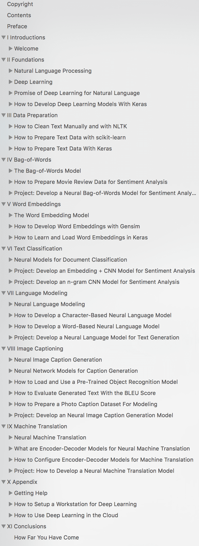 Table of Contents for "Deep Learning for Natural Language Processing".