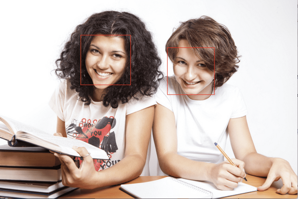 College Students Photograph With Faces Detected using OpenCV Cascade Classifier