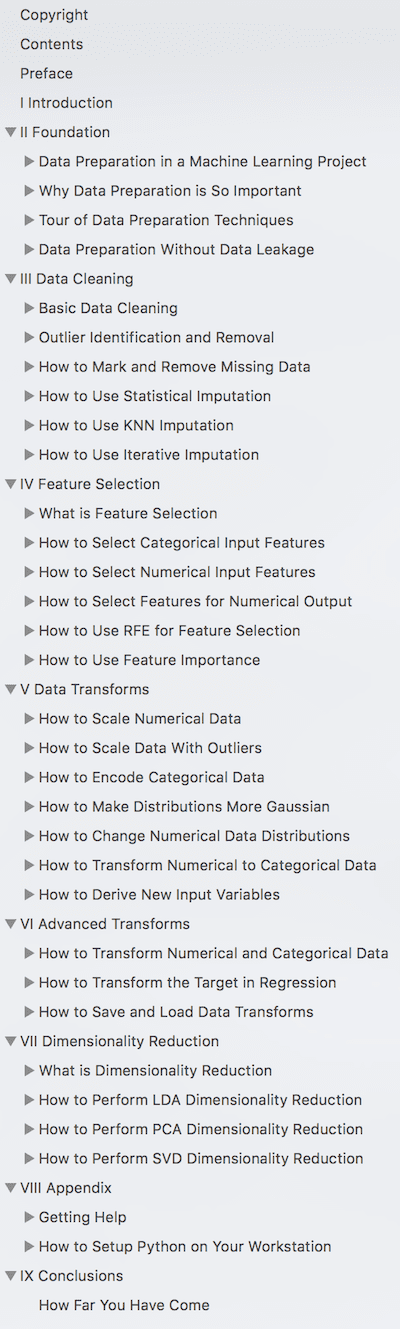 Data Preparation for Machine Learning Table of Contents