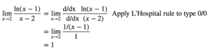 lim(𝑥2) ln(x-1)/(x-2)=1