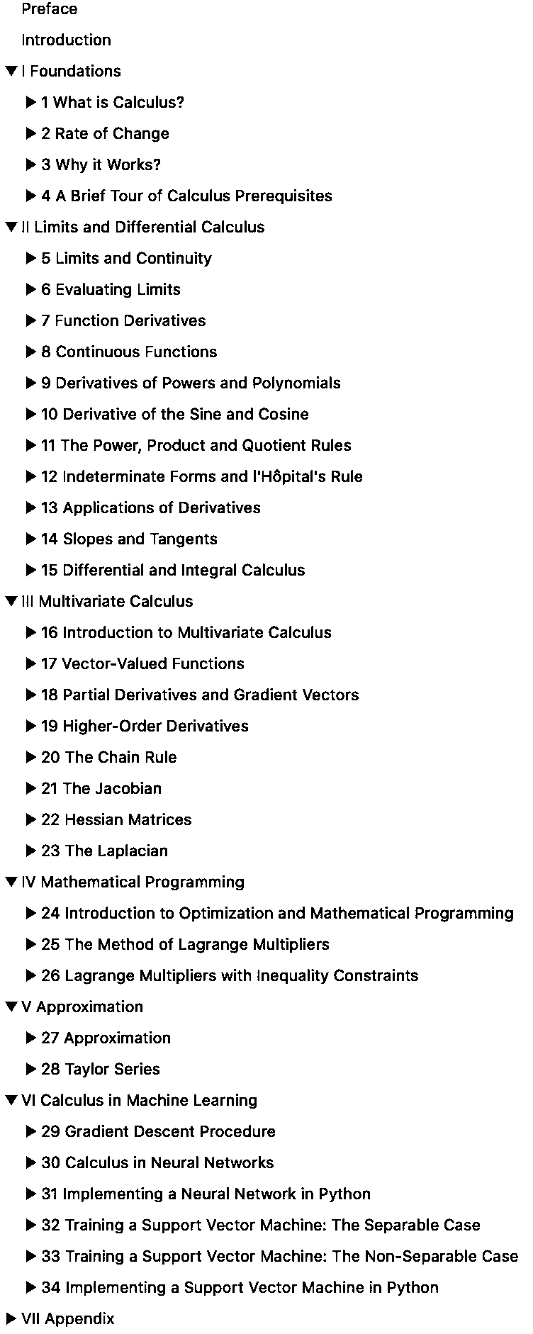 Calculus for Machine Learning Table of Contents
