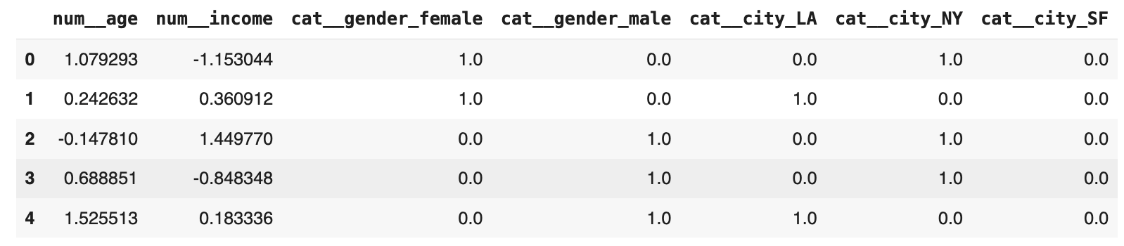 Dataset features after feature engineering