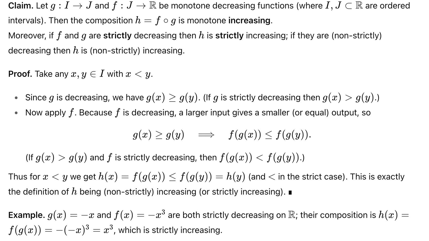 A mathematical proof of the monotonicity properties of two composed functions