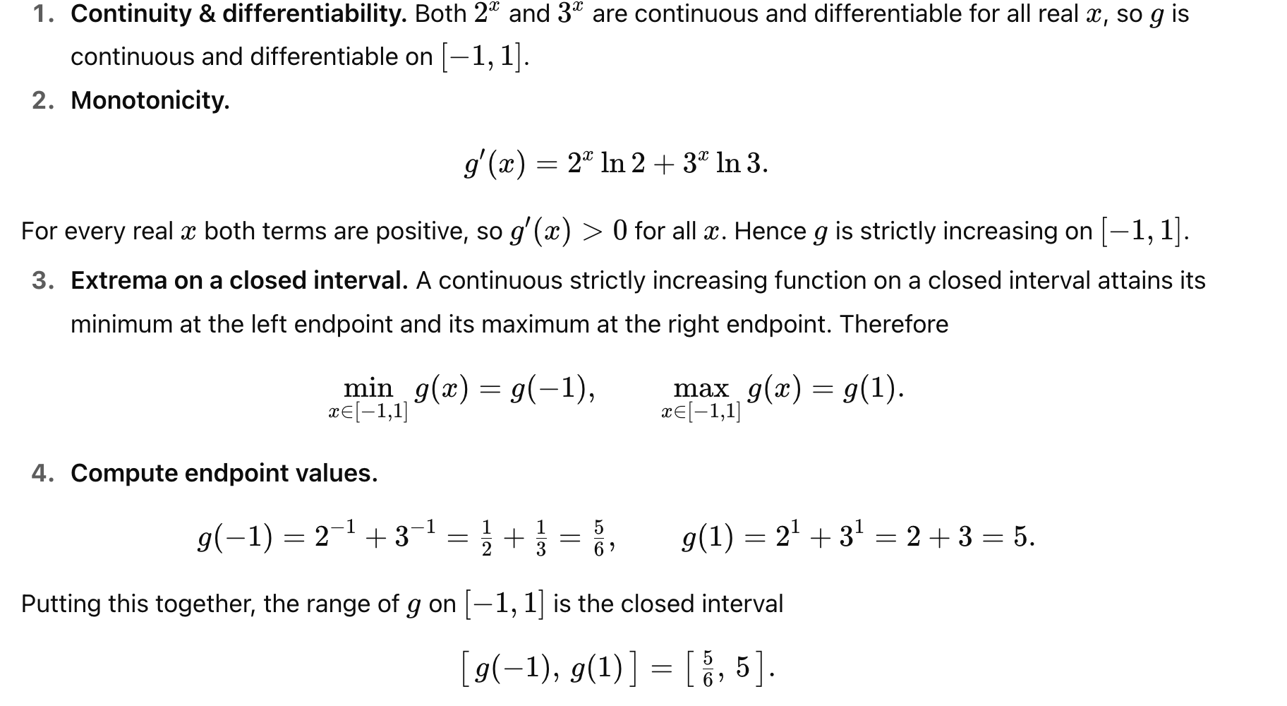A proof of the range of a given function, by checking monotonicity and differentiability