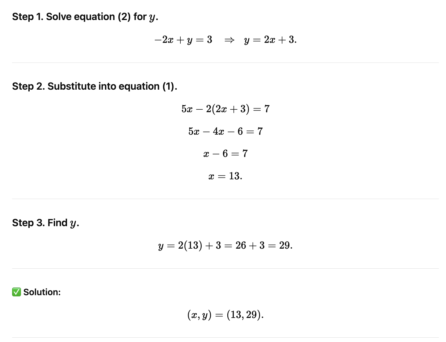 Solving a system of two linear equations