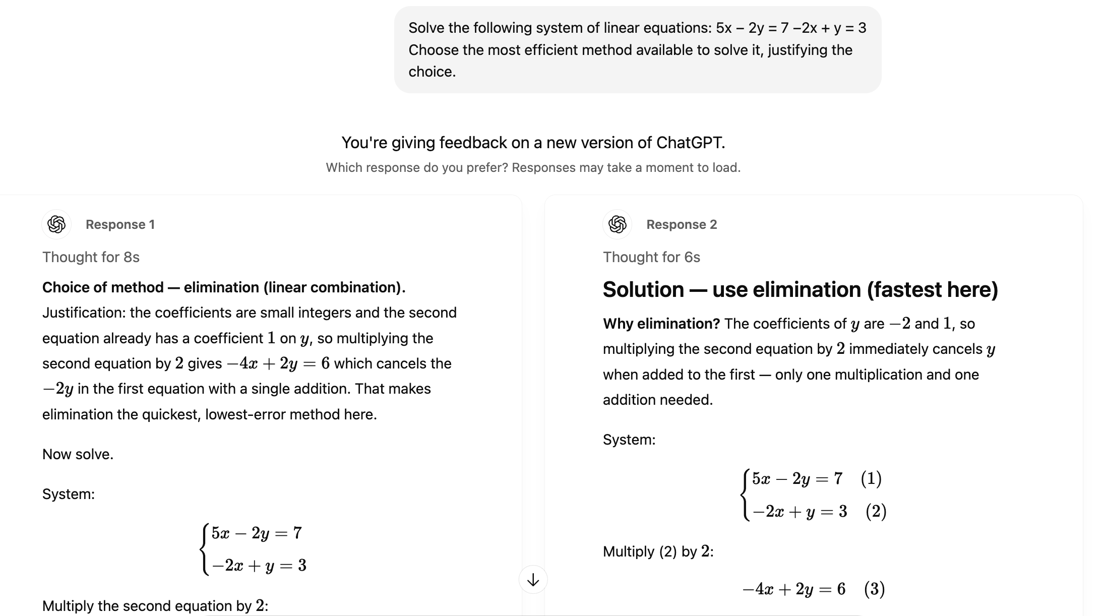 Solving the previous system of linear equations with a reasoned decision on the method to use