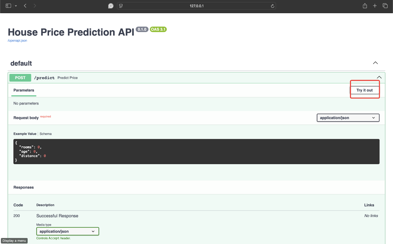 Testando com entrada real: clicando em Experimente