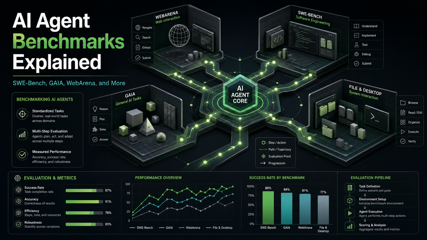 AI Agent Benchmarks SWE-Bench GAIA WebArena